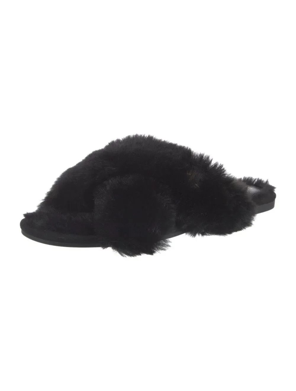 Lauren Ralph Lauren Black Faux Fur Logo Slide Slippers Women’s Size 6